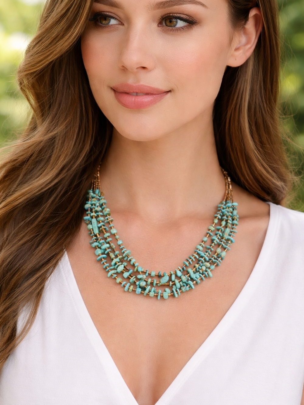 Authentic Native American Turquoise Multi-Strand Beaded Necklace - Women Jewelry